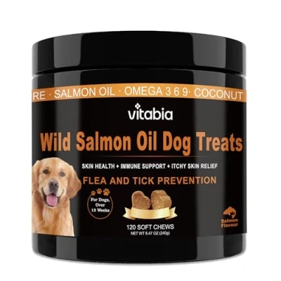 Image of Salmon Oil for Dogs Chews Dog Treats Itchy Dry Skin, Allergies and Flea Treatment With Omega 3 Fish Dogs, Probiotics Vitamins (120 Chews)