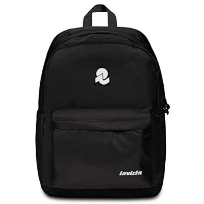 Image of Invicta Carlson School Backpack, Black Inner Pocket, PC Side Pockets for Water Bottle Holder Travel University Backpack Eco Material, Jet Black, 30 x 41,5 18, Casual