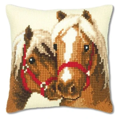 Image of Vervaco Horses Cross Stitch Cushion, Multi Colour