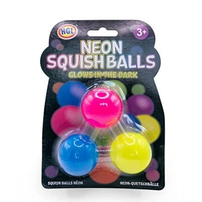 Image of HGL SV21222 NEON Glow in The Dark Squish Ball 3 Pack, Multicolored