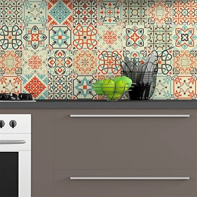 Image of Ambiance Sticker Self Adhesive Decorative Wall Decal Cement Tile for Bathroom and Kitchen Vérone Pack of 9 Stickers 15 x15 cm
