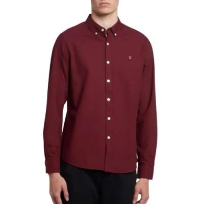 Image of Farah Men&#039;s Brewer Cotton Oxford Slim FIT Shirt, Bordeaux, XXL