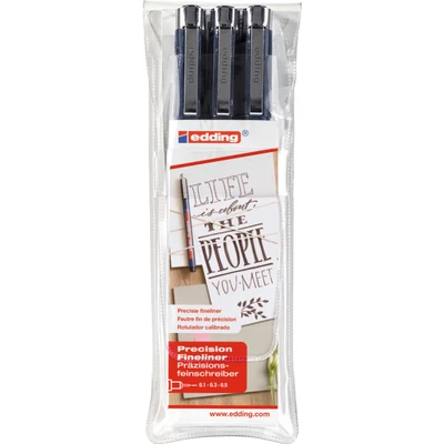 Image of edding 1800 profipen black 3 pens various line widths fineliner pen for precise writing, sketching and technical drawing fine, metal encased nib suitable use with rulers stencils