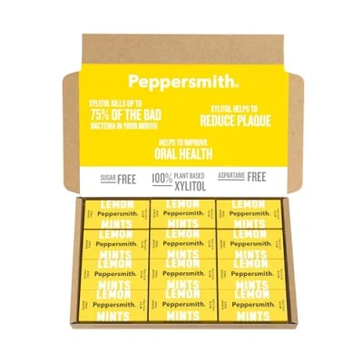 Image of Peppersmith Sicilian Lemon Mints Sugar Free Vegan Plant Based Xylitol Breath Freshener Benefits Oral Health Pocket Packs 12x15g