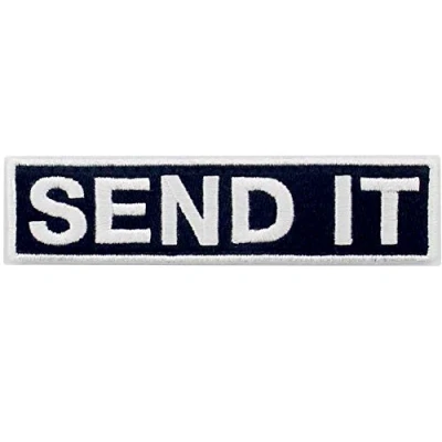 Image of Send It Embroidered Patch Tactical Morale Applique Fastener Hook &amp; Loop Emblem, White Black