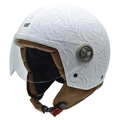 Image of NZI 490004G327 3D Vintage II Open Face Motorcycle Helmet, White Brocade Fabric Picture, XL