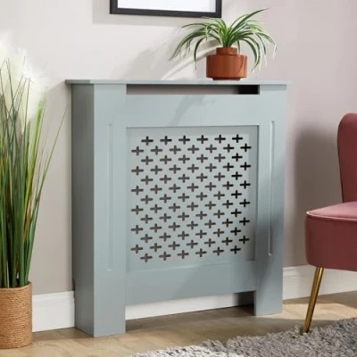 Image of Home Source Radiator Cover Wooden Wall Cabinet Shelf Decorative Grill, Grey, Small 78cm