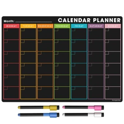Image of TMS Magnetic Monthly Planner and Dry Wipe Pen, Blackboard Fridge Calendar Whiteboard for Meal Prep, Notes, Reminders or Daily Erase Memo Board Kitchen Office