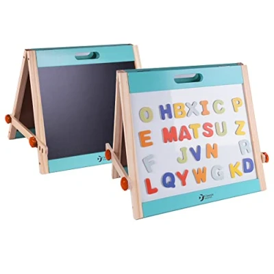 Image of Classic World Wooden Double Sided Multi Functional Table Top Art Easel, Foldable, Includes Magnetic Drawing Whiteboard, Chalkboard, 26 Letters, 51 x 33 41 cm, 3 Years+