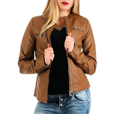 Image of ONLY Onlbandit Biker NOOS OTW Faux leather jacket, Women&#039;s, Size: 8, Cognac