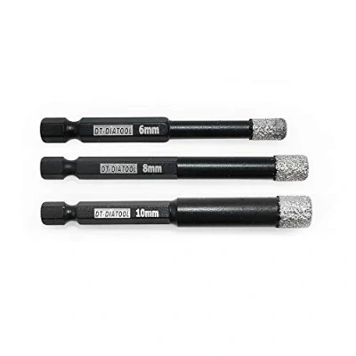 Image of DT DIATOOL Dry Diamond Drill Core Bits Set 3PCS 6/8/10mm Quick fit Hex Shank Vacuum Brazed Hole Saw for Tile Porcelain Ceramic Marble Granite