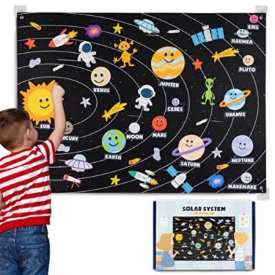Image of BONNYCO Solar System for Kids Toys with 61 Felt Figures Boys Girls Birthday Presents, Montessori Toys, Planets Board Toddlers, Gifts 3 4 5 6 7 8 Years Christmas