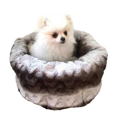 Image of Rosewood 40 Winks Grey &amp; Cream Snuggle Plush Round Bed, For Dogs Cats, 40cm