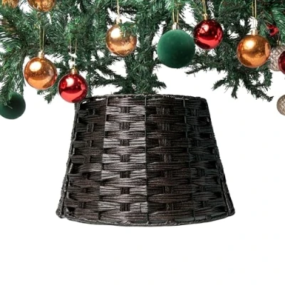 Image of RELSY Wicker Christmas Tree Skirt Brown/Black,Christmas Base Basket,Christmas Rattan,Christmas For Any Size Tree(Small,Black/Brown)