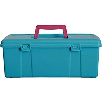 Image of Whitefurze Utility Box with Pink Handle, Aqua, 5 Litre
