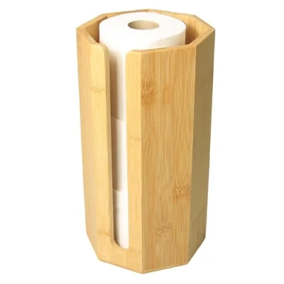 Image of Woodquail Bamboo Free Standing Toilet Roll Holder Paper Organiser Bathroom Stand