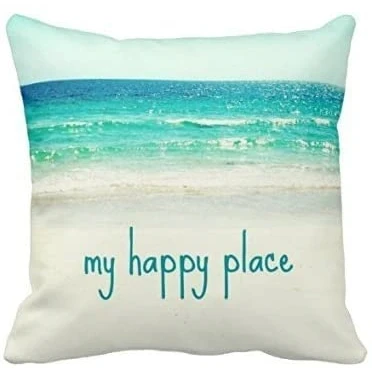 Image of JeremyArtStore 18 x Inches Decorative Cotton Linen Square Throw Pillow Case Cushion Cover Beach Is My Happy Place Design