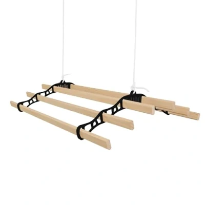 Image of Clothes Airer Ceiling Pulley 6 Lath 0.9m Black Maid Traditional Mounted Clothing Dryer Victorian Horse Laundry Drying Rack Extendable Cast Iron Varnished Pine Kitchen Utility FREE Fixing Kit
