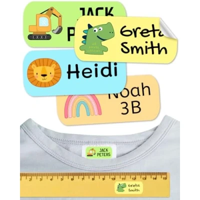Image of Non Iron Clothing Labels Resistant to Washing. Personalized Stickers for School Supplies. Adhesive Children, Daycare and Schools. (Animals, 100 Counts)