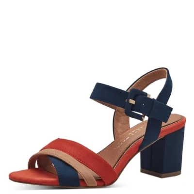 Image of MARCO TOZZI Women&#039;s 2 28323 42 Heeled Sandal, Navy Comb, 6.5