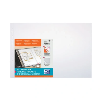 Image of Oxford Punched Pocket Polypropylene Landscape A3 Clear 4x25 (100 Pack)