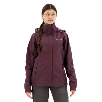 Image of VAUDE Women&#039;s Escape Light rain jacket in purple, Waterproof Women, packable with Hood, Climate Friendly Windbreaker Jacket, 34 Long