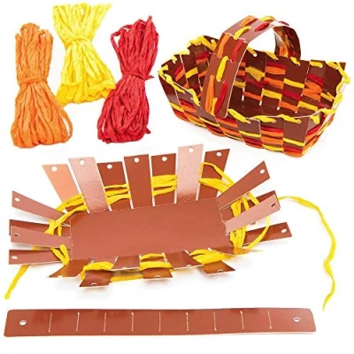 Image of Baker Ross AX289 Harvest Festival Raffia Weaving Basket Kits Pack of 4, Creative Art and Craft Supplies for Kids to Design Decorate