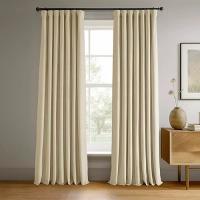 Image of HPD Half Price Drapes Signature Velvet Blackout Curtains for Bedroom 50 x 120 (1 Panel), VPCH 180103 120, Neutral Ground