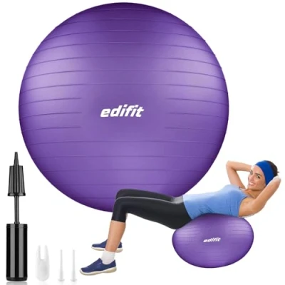 Image of EDIFIT, Pilates Ball, 55, 65 and 75 cm, Yoga Accessories, Fitness, Various Sizes, Small, Medium, Large, Home Gym, Pregnancy, Includes Inflator (55 Violet)