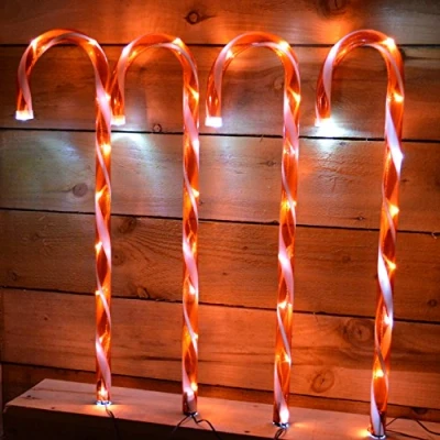 Image of Premier Decorations 62cm 4 Piece Candy Cane Christmas Path Lights, Red