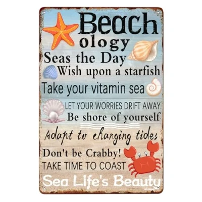 Image of Retro Metal Tin Sign Beachology Sea Life&#039;s Beauty Home Bar Patio Cave Wall Vintage Decor Novelty 8x12 Inches