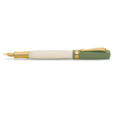 Image of Kaweco Student 60&#039;s Swing Fountain Pen I Premium Acrylic for Ink Cartridges Nostalgic in Green and Cream with Golden Details 16 cm Nib: EF (Extra Fine)