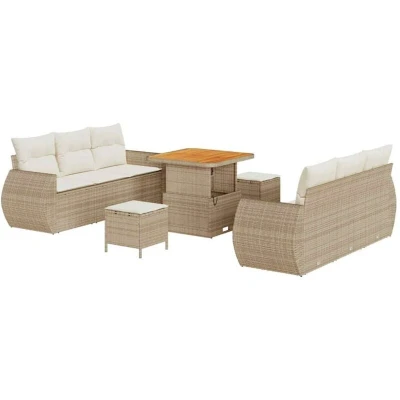 Image of vidaXL 9 Piece Garden Sofa Set with Cushions Beige Poly Rattan Acacia