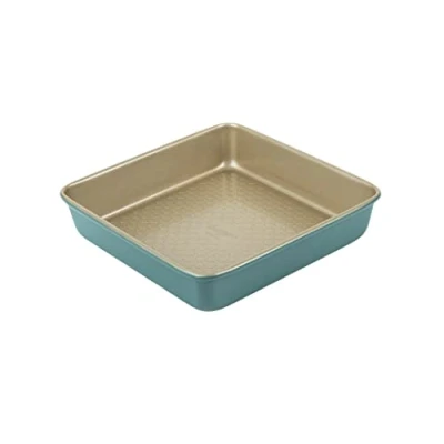 Image of Prestige x Nadiya Square Cake Tins for Baking Non Stick 9 Inch Tin, Dishwasher Safe Steel Bakeware, Teal &amp; Gold