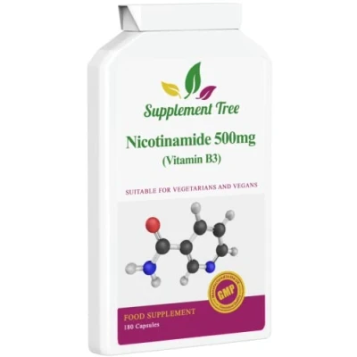 Image of Vitamin B3 Nicotinamide 500mg 180 Capsules Flush Free Niacinamide UK Manufactured Suitable for Vegans &amp; Vegetarians
