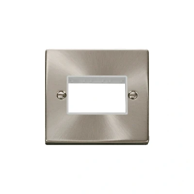 Image of Click Deco 1 Gang MiniGrid Triple Aperture Unfurnished Plate Satin Chrome White Inserts