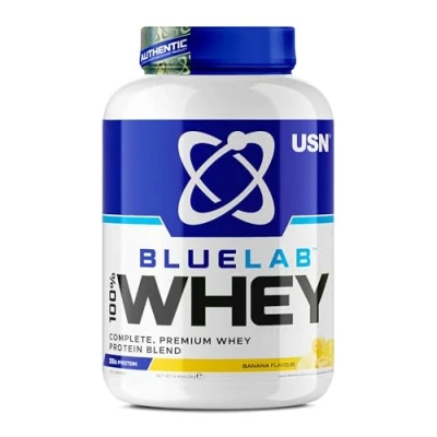 Image of USN Blue Lab Whey Protein Powder: Banana 2kg Post Workout Isolate Muscle Building Powder Supplement With Added BCAAs