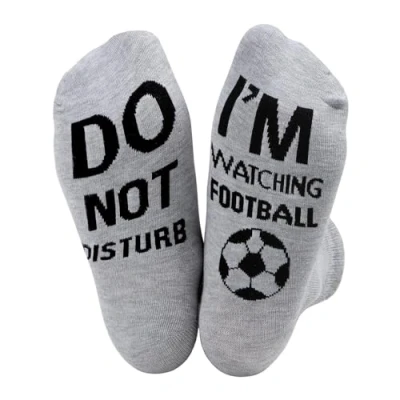 Image of SoulQool Do Not Disturb I&#039;m Watching Football Socks Letter Printed Funny Novelty Sayings Knitted Crew Gifts (Grey)