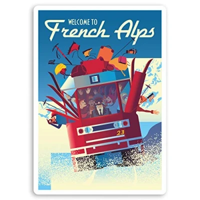 Image of 2 x 10cm Fun French Alps Vinyl Stickers Ski Skier Skiing Luggage Sticker #34587 (10cm Tall)