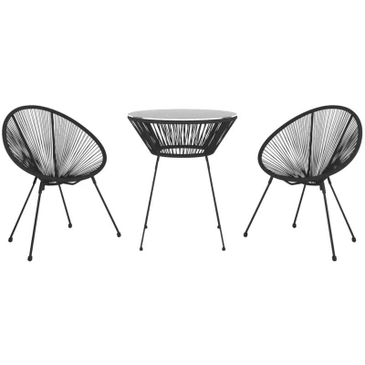Image of vidaXL 3 Piece Outdoor Dining Set PVC Rattan Black