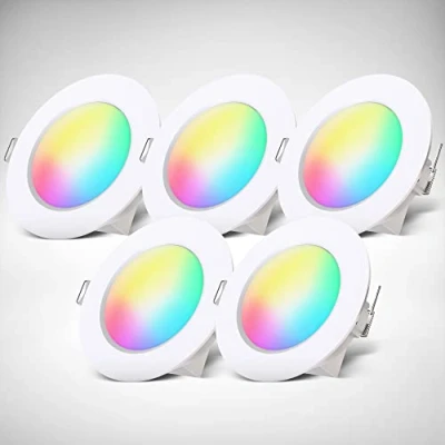 Image of B.K.Licht I 5er Set RGBW Bathroom Recessed Lights LED Spotlight Coloured Remote Control Ø70 mm Hole Drilling Dimmable 92x45 (DxH) White