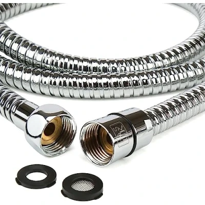 Image of H&amp;S Stainless Steel Long Shower Hose for Bath Taps with 2 Washers, 1.75m (69) Universal Replacement Hoses, Extra Pipe Chrome Finish, Anti Kink &amp; High Flow Flexible Handheld Extension