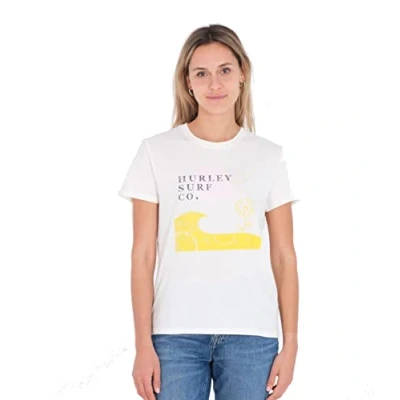 Image of Hurley Women&#039;s Daisy Relaxed Girlfriend T Shirt, Marshmallow/Sulphur, XS