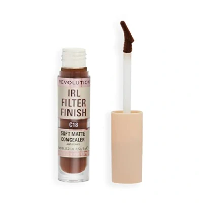 Image of Makeup Revolution IRL Filter Finish Concealer, Medium to Full Coverage, Matte Finish, C18, Dark Skin Tones, 6g