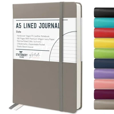 Image of STATIONERY ISLAND A5 Lined Notebook, Journal Hardcover with 120gsm Premium Thick Paper, 180 Pages Hardback Ruled Note book for Writing, Working, Study, Slate