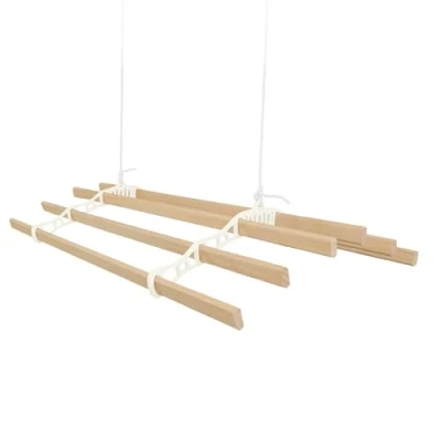 Image of Clothes Airer Ceiling Pulley 6 Lath 1.8m Ivory Maid Traditional Mounted Clothing Dryer Victorian Horse Laundry Drying Rack Extendable Cast Iron Varnished Pine Kitchen Utility FREE Fixing Kit