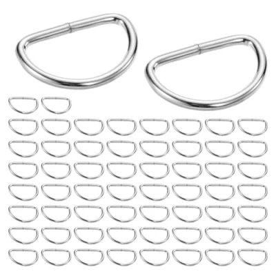 Image of Rjayaa D Rings for Bag 25mm, 60 Pcs Metal Heavy Duty Silver Shape Ring Buckles Bags Handbag Backpack Strap Belt Hardware