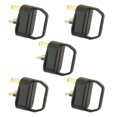 Image of Ex Pro Easy Pull Mains Plug Top 3A Black Fused with Handle for Arthritis/Disability/Weak Grip/Elderly 5 Pack