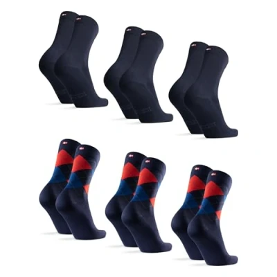 Image of DANISH ENDURANCE Bamboo Socks, Anti Sweat, Mens Black Multipack, Socks Women, Unisex, 6 Pack, Multicolor (3x Navy, 3x Argyle Red), 8