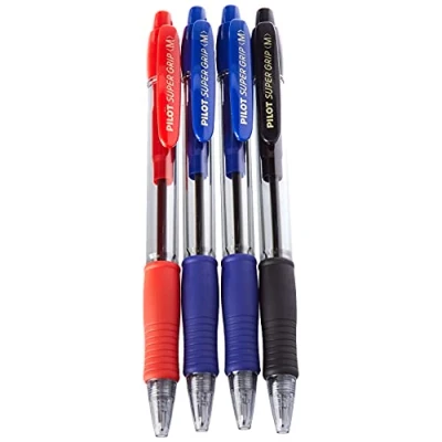 Image of PILOT Spain Super Grip Retractable Ballpoint Pen with Oil Based Ink, Pack of 4, Multi Colour